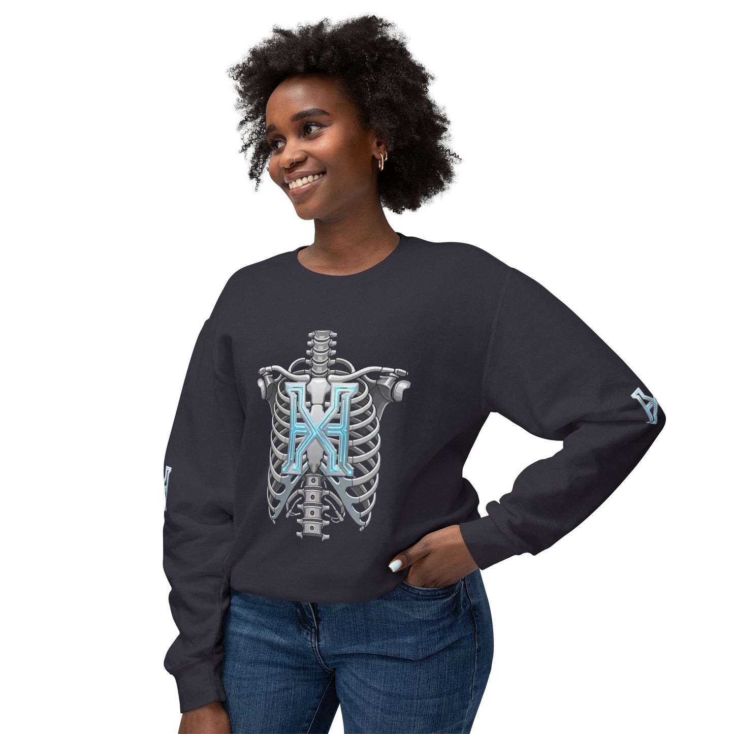 Hypug Xenon Cyber X Ribcage Crewneck Sweatshirt — Futuristic Robotic Hand Graphic