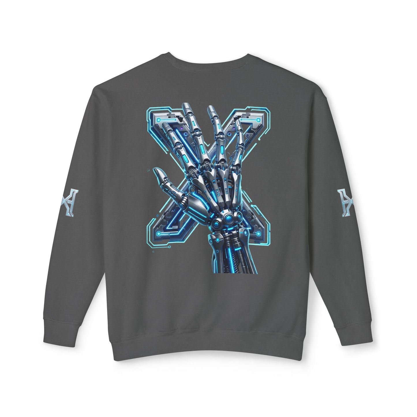 Hypug Xenon Cyber X Ribcage Crewneck Sweatshirt — Futuristic Robotic Hand Graphic