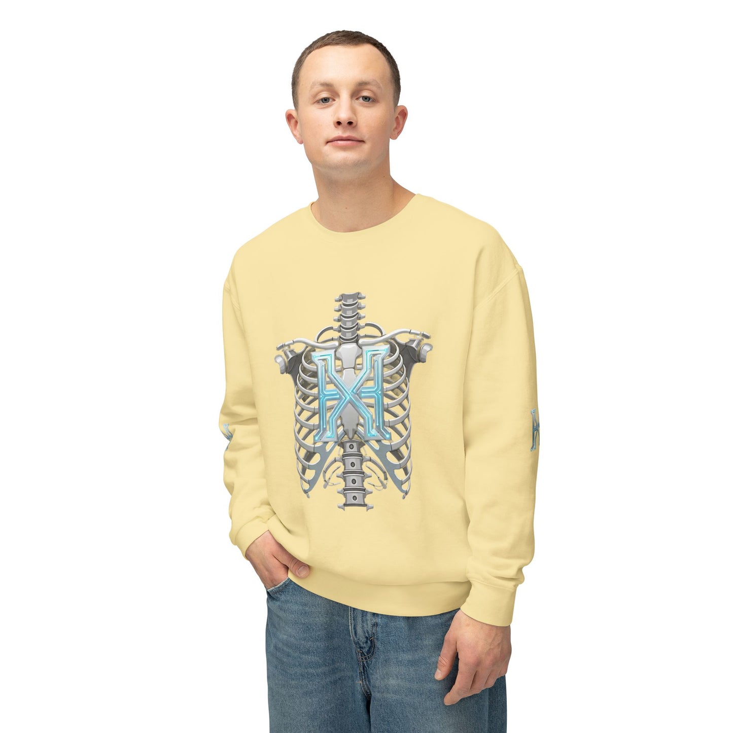 Hypug Xenon Cyber X Ribcage Crewneck Sweatshirt — Futuristic Robotic Hand Graphic